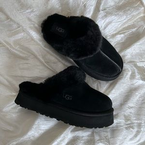 UGG Women’s Disquette Sheepskin Platform Slippers in Black